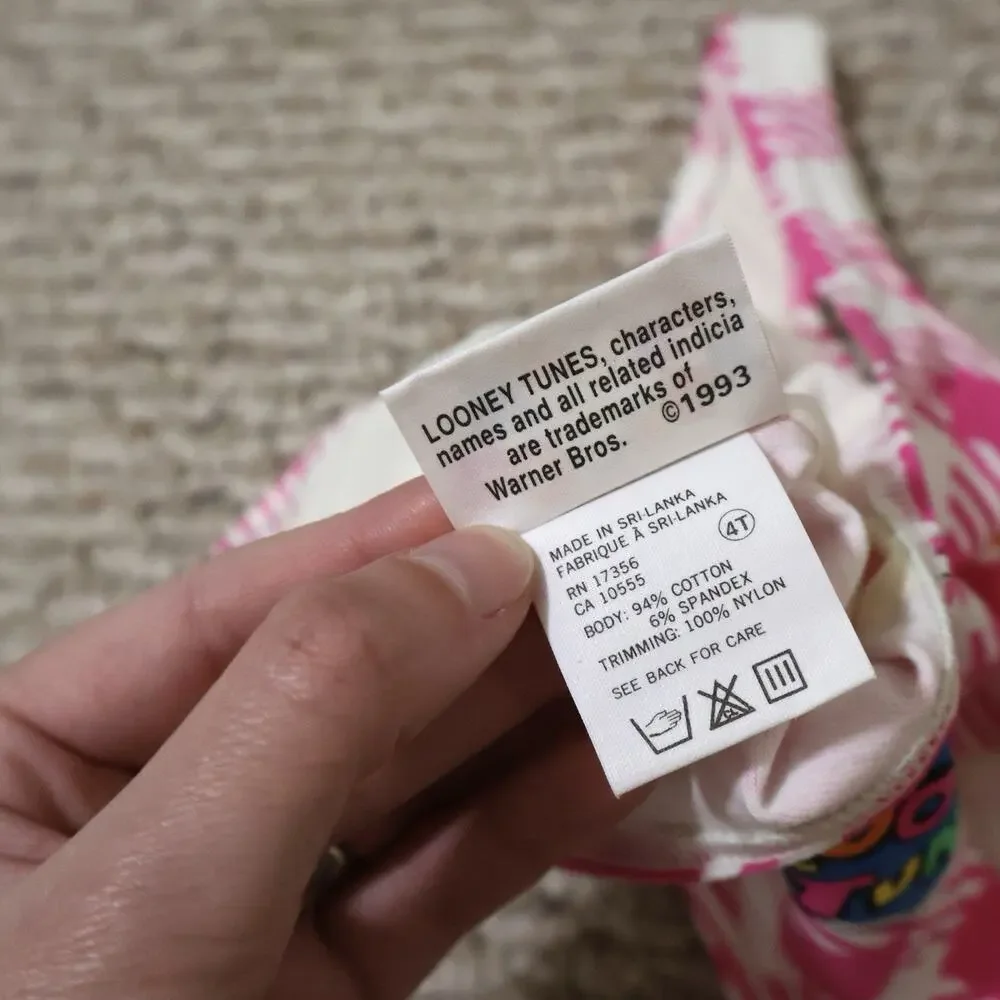 NWT Looney Tunes Tweety Bird Pink Gingham One Piece Bathing Suit Swim 4T Cute